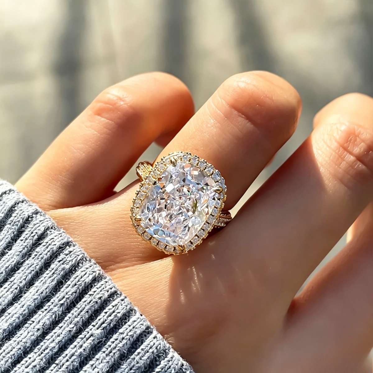 Men's Exquisite Modern Cushion-Shaped Halo Synthetic Zircon Ring